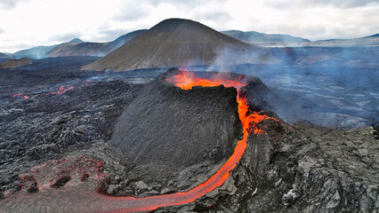 Fagradalsfjall Volcano Eruption, Litli Hrutur Hill, Mountain on Southern Peninsula, Iceland, July 2023