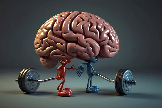 Human brain working out. Conceptual image depicting mental fitness and cognitive exercise. 