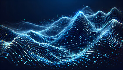 a dynamic and flowing abstract landscape, composed of countless luminous blue particles that form a wave-like pattern