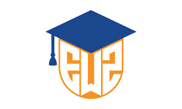 EWZ initial letter academic logo design vector template. school college logo, university logo, graduation cap logo, institute logo, educational logo, library logo, teaching logo, book shop, varsity