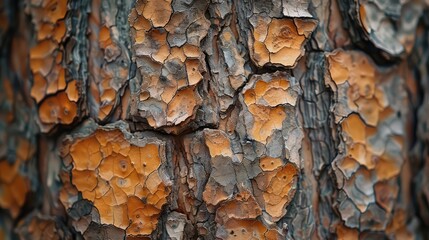 Tree Bark Textures in Forest Settings, Photograph close-up textures of tree bark in forest settings, highlighting their patterns, colors, and natural beauty