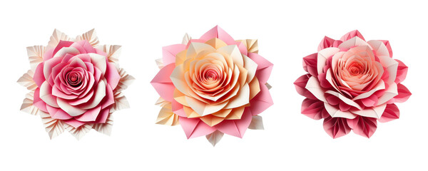 3 paper flowers  isolate on transparent background