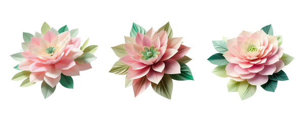 3 paper flowers  isolate on transparent background