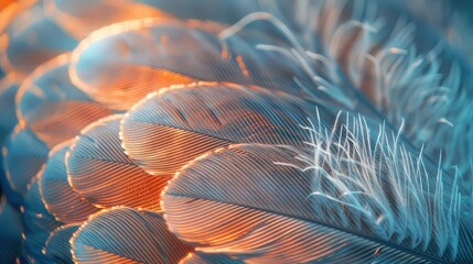 Bird Feathers in Soft Lighting, Photograph bird feathers in soft lighting to accentuate their delicate structure, colors, and textures