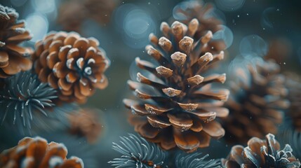 Pine Cones in Natural Settings, Capture pine cones in their natural settings, emphasizing their rustic charm, texture, and symmetry - obrazy, fototapety, plakaty