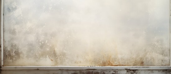 A window covered in grime and dust, obscuring the view outside. The dirt has accumulated on the white glass surface, drawing attention to the lack of cleanliness.