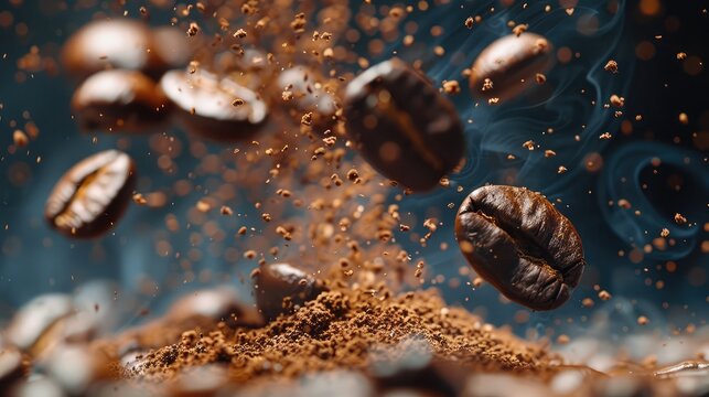 Coffee Beans in Artistic Compositions,Experiment with creative compositions using coffee beans, highlighting their texture, aroma, and richness. These images can appeal to coffee enthusiasts