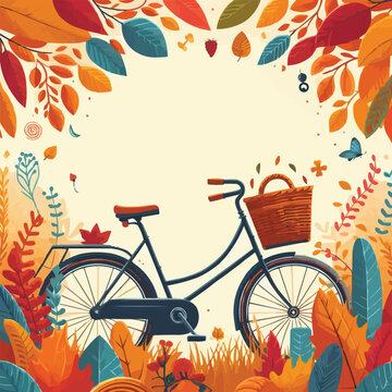 free Vector Autumn background with a tree and a bicycle. Vector.