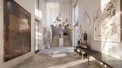 Modern Gallery Wall Artwork in Contemporary Entrance Hall