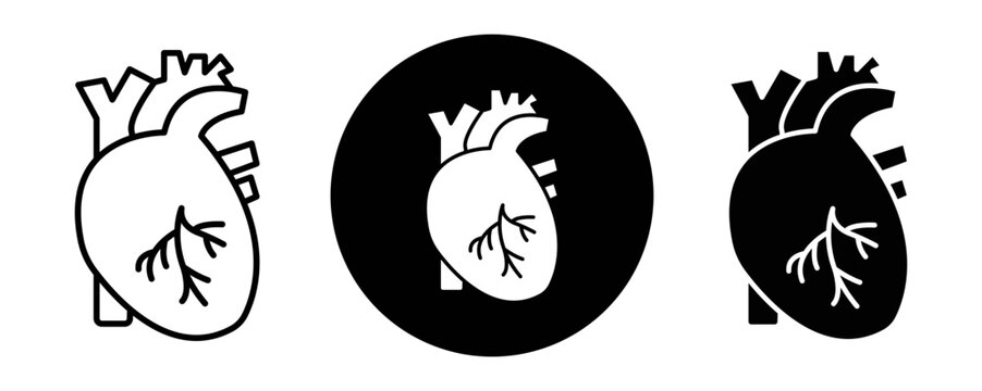 Human heart outline icon collection or set. Human heart Thin vector line art