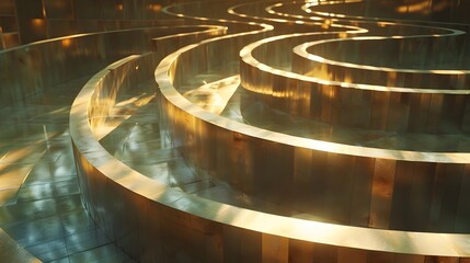 Brass and Copper Labyrinth Glowing with Ethereal Light in Cinematic Style