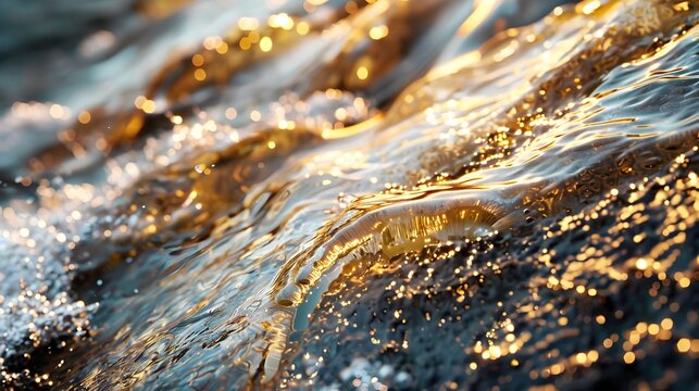 Golden Light Reflections on Flowing Water, Creating a Mysterious Tranquility