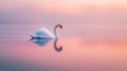 Serene Sunrise with Swan on Still Lake