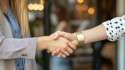 Handshake between two women business leaders