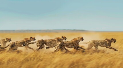 Speedy Cheetahs Racing Across Golden Savannah.