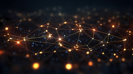 Dark background with polygonal connections, network connection concept