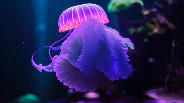 Beautiful jellyfish in the aquarium. Underwater world. Jellyfish, Jellyfish in the aquarium. Picture of a beautiful jellyfish, AI Generated