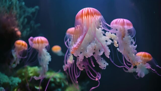 Beautiful jellyfish swimming in the water. Underwater world, Jellyfish in the aquarium. Picture of a beautiful jellyfish, AI Generated