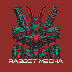 rabbit t-shirt design  robot machine mecha with weapon armory hand drawn art style vector illustration