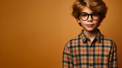 Trendsetting Vision: Stylish Caucasian Kid Boy Rocks Fashionable Eyewear with Confidence.