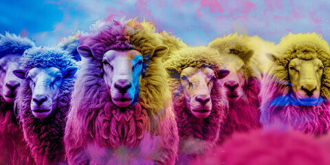 Sheeps with leadership. A conceptual pop art collage.