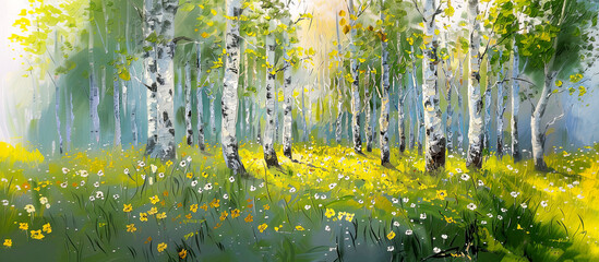 Spring birch painting. Art and nature. Summertime concept. - 754670196