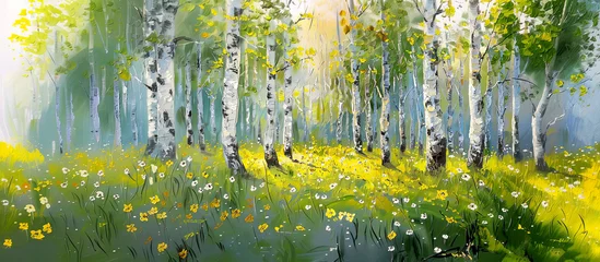 Rolgordijnen Spring birch painting. Art and nature. Summertime concept. © bit24