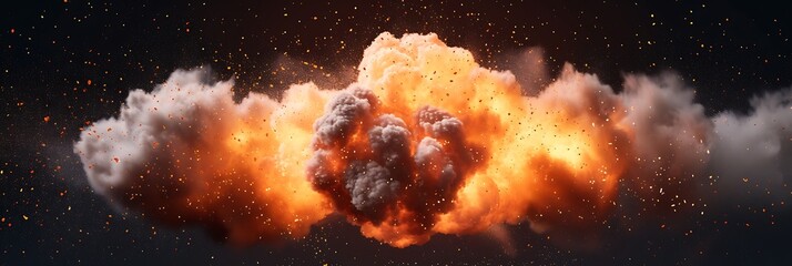 A large explosion is depicted in the image, with a lot of smoke and fire - obrazy, fototapety, plakaty