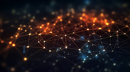 Dark background with polygonal connections, network connection concept