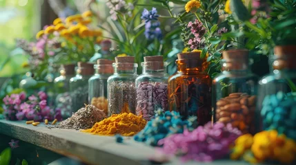 Fotobehang Alternative Medicine, Showcase complementary and alternative medicine practices, such as acupuncture or herbal remedies, alongside conventional medicine © Pornfa