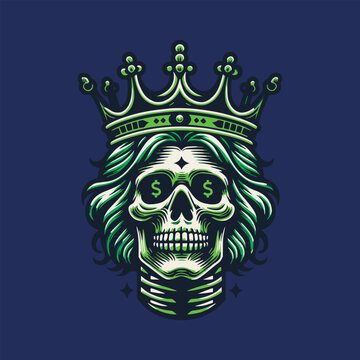 skeleton head wearing crown king t-shirt graphic design vector illustration