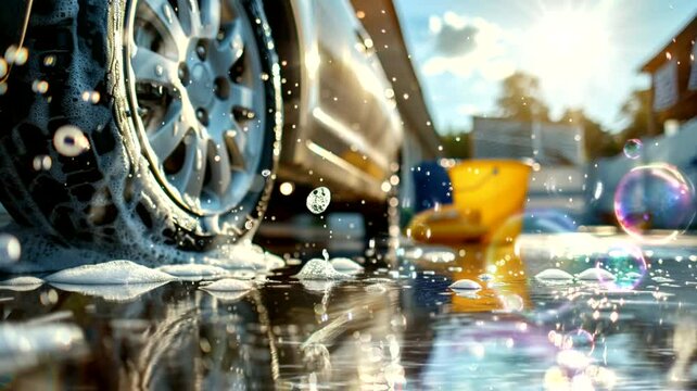 Bubbles and car scene animation video looping motion