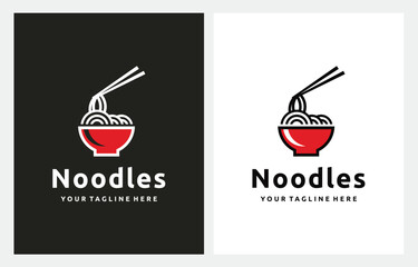 Chinese Noodles in Red Bowl Chopsticks logo design inspiration