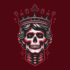 skeleton head wearing crown king t-shirt graphic design vector illustration