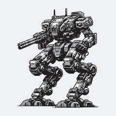 robot machine mecha with weapon armory hand drawn art style vector illustration - obrazy, fototapety, plakaty