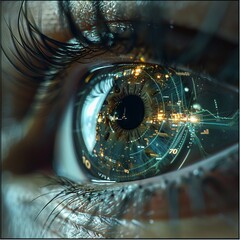 Androids eye a detailed look into the lens and iris - obrazy, fototapety, plakaty