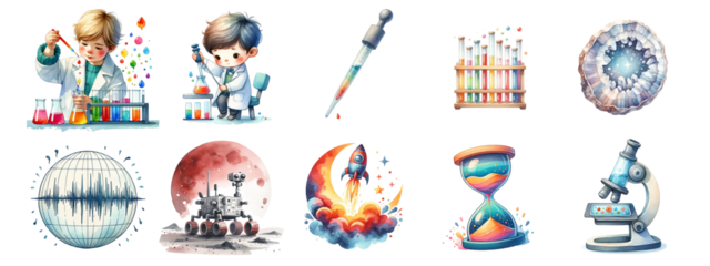 Watercolor science cartoon on white background