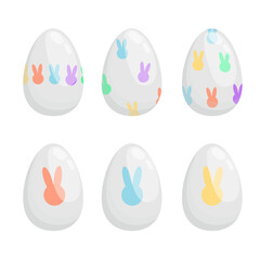 Set of Easter eggs, multi-colored bunnies. Vector EPS10