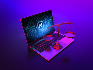 Cyber law or internet law concept with law scale and artificial intelligence