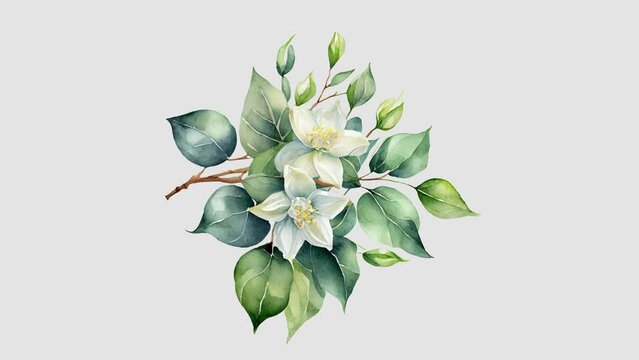 Animation of jasmine flowers and their leaves with stems