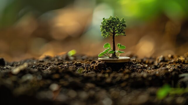 Sustainable Growth  Illustration of a tree growing from a coin, symbolizing eco-friendly investments 