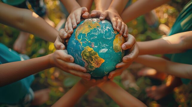 Holding Hands, Show people of all ages and backgrounds joining hands in solidarity for environmental causes, symbolizing unity and collective action in the fight against climate change, biodiversity l
