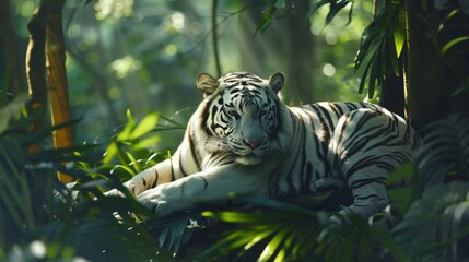 Powerful White Tiger in Stunning Jungle Landscape