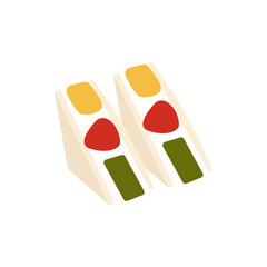 Japanese mix fruits sandwiches vector illustration. Dessert sando on white background