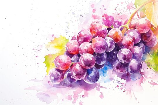 Watercolor painting of ripe grape with color splashes. 8k