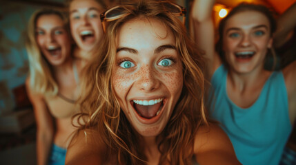 Fototapeta premium A group of women are smiling and laughing together