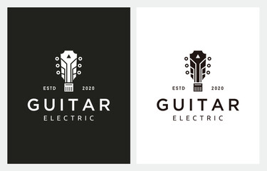 Electric Guitar Modern Technology logo design  vector icon 