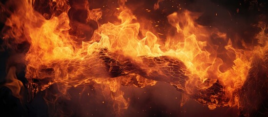 A close up view of a fire with numerous flames flickering and dancing. The flames are large and appear to be burning intensely, emitting heat and light.