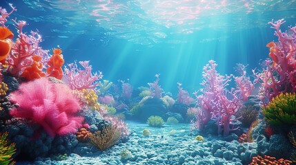 Fototapeta na wymiar Ocean Underwater Landscape with Clay Coral Reefs, AI-Generated