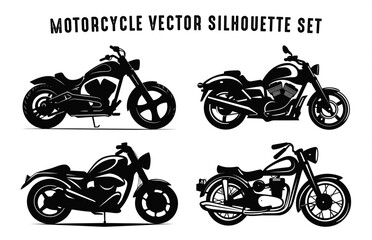 Motorcycle Silhouette black vector Set, Motorbike Silhouettes Clipart Bundle
